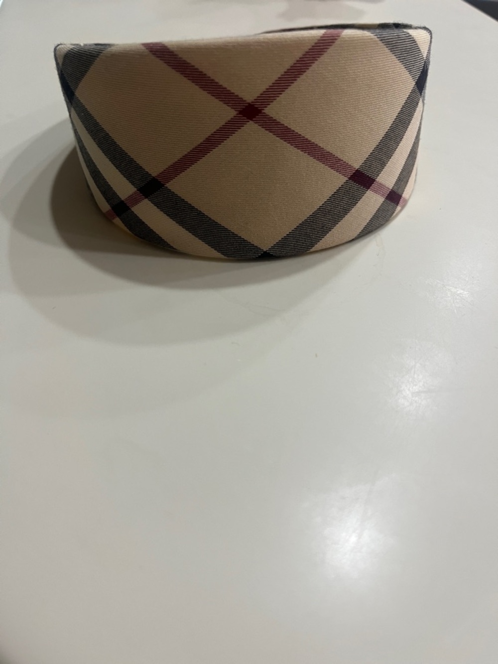 Burberry Beige Plaid Headband with Navy Label and Burgundy Stripes